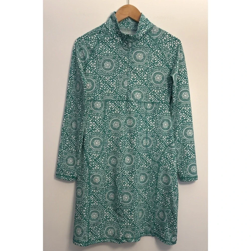 Soybu Dress Women's Size Small Green White Mock Neck Sport Quarter Zip Athletic